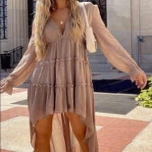 Taupe High-Low “Nothing But a Memory” Dress - Tie in Back